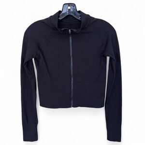 Black Seamless Ribbed Cropped Zip Jacket Size M